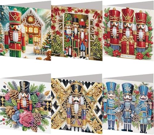 jinglinhh 6pcs Diamond Art Painting Christmas Nutcracker Snowy House Greeting Cards with Envelopes, DIY Card Making Kits for Adults, Diamond Art Postcards Christmas Cards Craft Gifts by Unknown