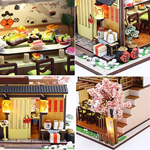 MAGQOO Miniature Dollhouse Kit DIY Dollhouse Kit DIY House Kit Wooden Mini Doll House Kit Creative Room with Dust Cover(Sushi) - Image 4