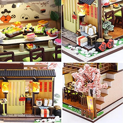MAGQOO Miniature Dollhouse Kit DIY Dollhouse Kit DIY House Kit Wooden Mini Doll House Kit Creative Room with Dust Cover(Sushi) - Image 4