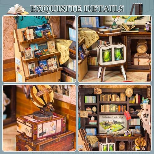 DIY Miniature Dollhouse Book Nook Kit – Reading Corner Bookshop Bookshelf Insert with LED Lights, Tiny House Model for Adults & Teens, Booknook Library Home Decor & Gift Idea for Family and Friends - Image 3