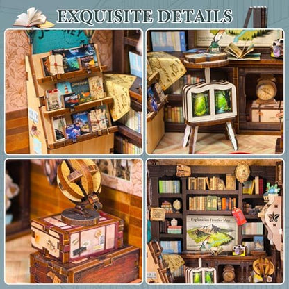 DIY Miniature Dollhouse Book Nook Kit – Reading Corner Bookshop Bookshelf Insert with LED Lights, Tiny House Model for Adults & Teens, Booknook Library Home Decor & Gift Idea for Family and Friends - Image 3