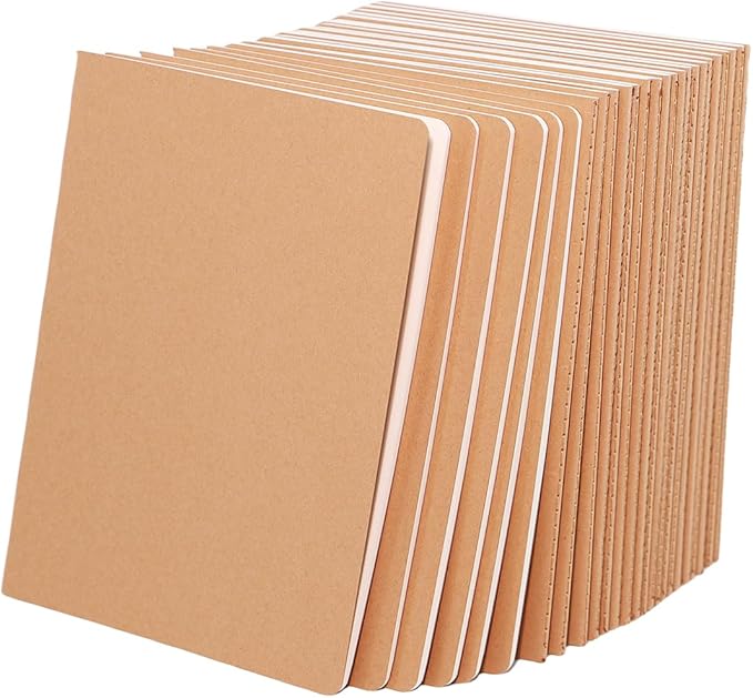 FAWTEEM 24 Pack A5 Blank Notebook Bulk Kraft Cover Blank Sketch Book Pad Travel Journals Composition Diary Subject Notebooks Planner 60 Pages, 8.3”x 5.5”