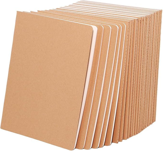 FAWTEEM 24 Pack A5 Blank Notebook Bulk Kraft Cover Blank Sketch Book Pad Travel Journals Composition Diary Subject Notebooks Planner 60 Pages, 8.3”x 5.5”