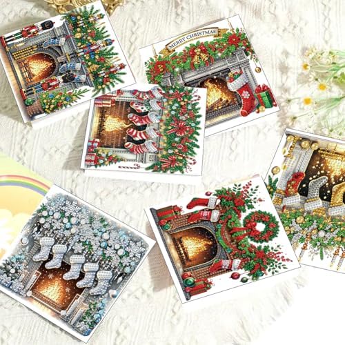 jinglinhh 6pcs Christmas Fireplace Nutcracker Diamond Art Painting Greeting Cards with Envelopes, DIY Card Making Kits for Adults, Diamond Art Postcards Christmas Cards Craft Gifts - Image 4