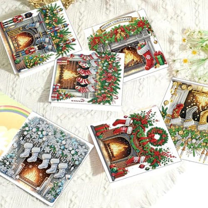 jinglinhh 6pcs Christmas Fireplace Nutcracker Diamond Art Painting Greeting Cards with Envelopes, DIY Card Making Kits for Adults, Diamond Art Postcards Christmas Cards Craft Gifts - Image 4