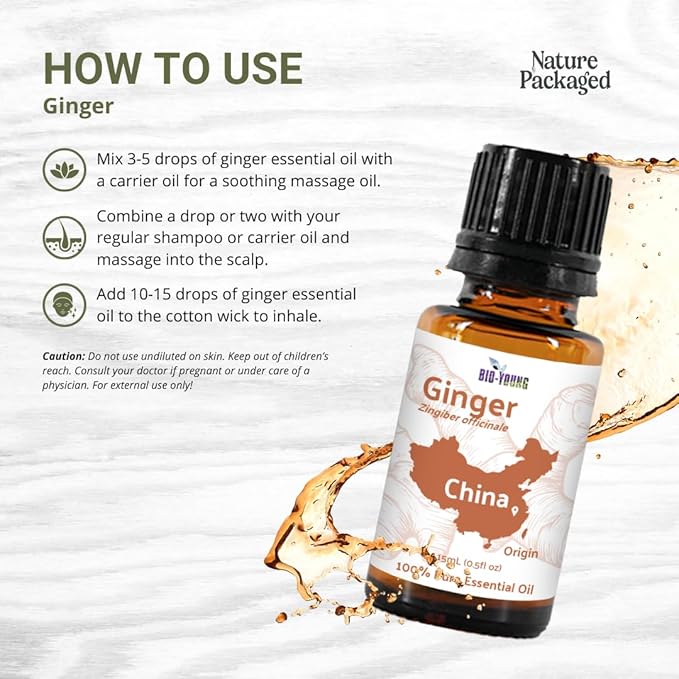 Nature Packaged Ginger Essential Oil - Direct from Bio-Young Aromas - Pure Ginger Oil for Skin - Aceite de Jengibre - Aromatherapy 100% Therapeutic Premium Grade (2lbs)