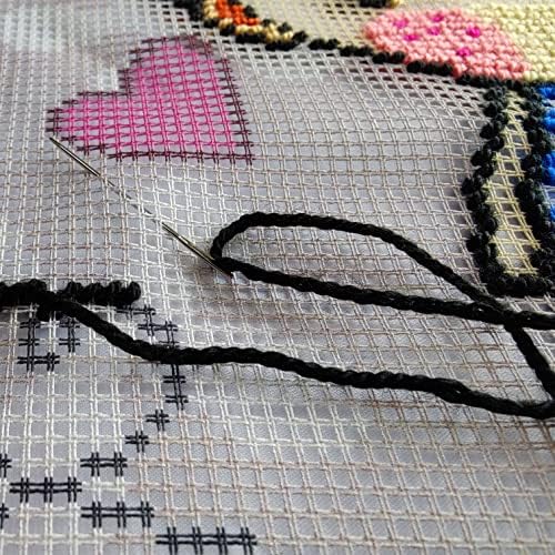 Brvsk Tender Needlepoint Kit for Adults and Beginners — A Girl and a Kitten 16″ × 16″ with Clear, Precise Printed Design on Cotton Canvas; Includes 2 Needles, Yarn, and Easy-Read Chart - Image 3