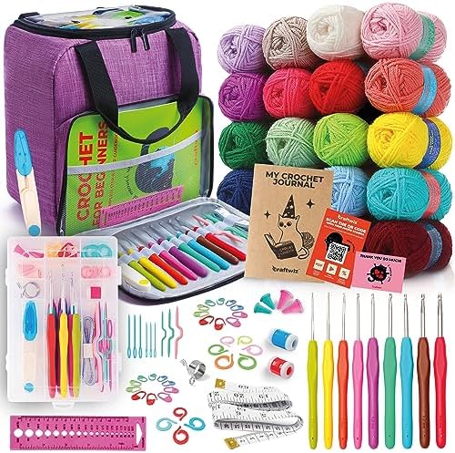 Craftwiz Learn to Crochet Kit for Beginners Adults – Complete Beginner Set with 20 Yarn Skeins, 9 Hooks, Organizer Bag & Book – Perfect Crochet Starter Kit for Adults & Teens by ImagineCreateInspire