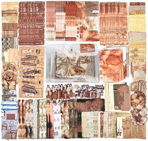 Diuhofart Vintage Scrapbook Kit, 225 Pieces Coffee Theme Scrapbook Supplies Journaling Kit for Women, Junk Journal, Scrapbooking, Scrap Book, Card Making, Crafts Arts by Diuhofart