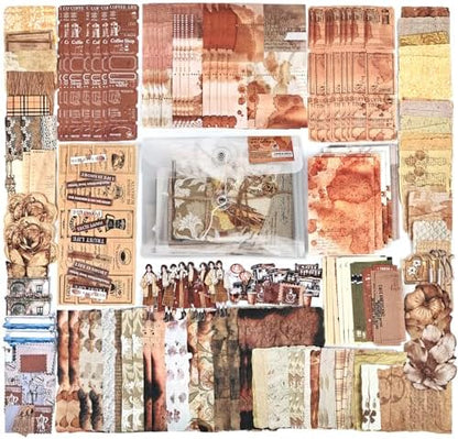 Diuhofart Vintage Scrapbook Kit, 225 Pieces Coffee Theme Scrapbook Supplies Journaling Kit for Women, Junk Journal, Scrapbooking, Scrap Book, Card Making, Crafts Arts by Diuhofart