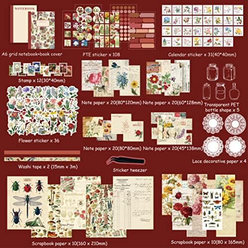 emmoolife Vintage Aesthetic Scrapbooking Supplies Kit, Flowers Botanical Bullet Junk Journal Kit with Journaling Supplies, Tweezers, A6 Grid Notebook,Stationery,Sticker, Birthday Craft Gift for Adult - Image 2