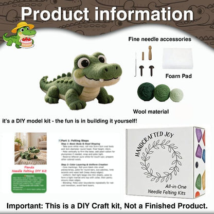 DIY Needle Felting Kit Cute Crocodile Alligator – Needle Felting Starter Kit with Fiber Roving, Needles, Felting Pad & Instructions | Felted Reptile Animal Kit for Beginners Adults | DIY Craft Gift - Image 3