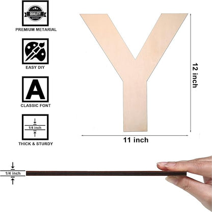 12 Inch Wooden Letter Y, 1/4 Inch Thick Large Unfinished Wood Letter for DIY Crafts Home Wall Decor