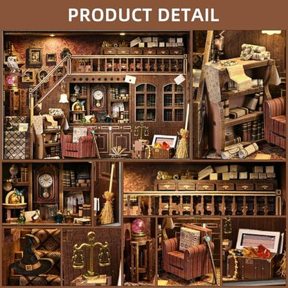 Book Nook Kit-3D Wooden Puzzle with LED Touch Control & Wall-Mountable Frame,DIY Miniature House for Beginners,Bookshelf/Tabletop/Wall Decor for Craft Lovers,Dollhouse Gift,Secret Attic - Image 3