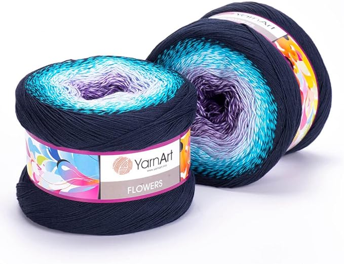 2 Skein/Pack Yarnart Flowers Gradient Yarn, Each Ball 8.8 Oz (250gr) / 1094 Yards (1000m), 55% Cotton 45% Acrylic, Superfine Fingering Weight for Knitting and Crochet, 254 - Blue Purple