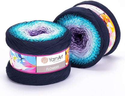 2 Skein/Pack Yarnart Flowers Gradient Yarn, Each Ball 8.8 Oz (250gr) / 1094 Yards (1000m), 55% Cotton 45% Acrylic, Superfine Fingering Weight for Knitting and Crochet, 254 - Blue Purple