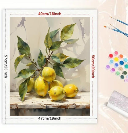 Still Life Paint by Numbers Kit for Adults - DIY Lemons Branch with Leaves Painting on Rolled Canvas 16x20 Inches, Acrylic Paint Set, Suitable for Beginners, Art for Home Decoration or Gifts - Image 3