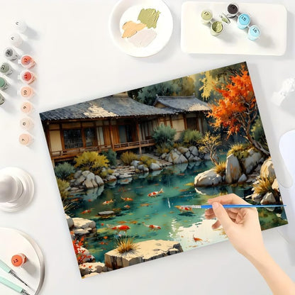 TAOPAOLAB Garden Paint by Numbers Kit for Adults - DIY Japanese Koi Pond and Autumn Trees Painting on Canvas 16x20In, Framed Acrylic Paint Set, Suitable for Beginners, Nature Art for Home or Gifts - Image 3