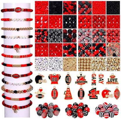 2200PCS+ Game Day Beads Charms for Bracelet Making Polymer Clay Beads Crystal Pearl Letter Gold Spacer Beads Football Charms for Game Day Bracelet Necklace Making DIY Crafts by CEALXHENY