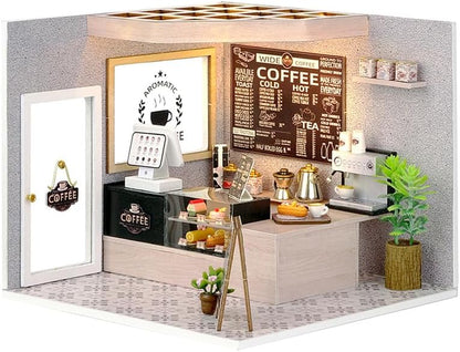 CUTEROOM DIY Miniature House Kit - Mini Craft Rooms for Adults with LED Lights, Realistic Mini Dollhouse Kit Building Model Kit, Creative Home Decor Gift- Leisure Coffee Shop by CUTEROOM