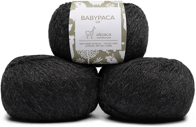 100% Baby Alpaca Yarn Wool Set of 3 Skeins (150 Grams) DK Weight - Made in Peru - Heavenly Soft and Perfect for Knitting and Crocheting (Charcoal Gray, DK)
