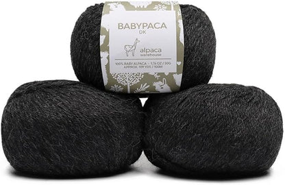 100% Baby Alpaca Yarn Wool Set of 3 Skeins (150 Grams) DK Weight - Made in Peru - Heavenly Soft and Perfect for Knitting and Crocheting (Charcoal Gray, DK)
