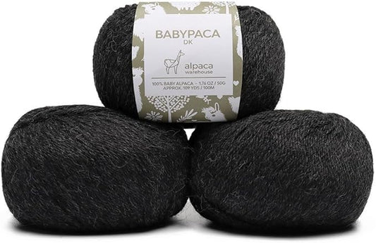 100% Baby Alpaca Yarn Wool Set of 3 Skeins (150 Grams) DK Weight - Made in Peru - Heavenly Soft and Perfect for Knitting and Crocheting (Charcoal Gray, DK)