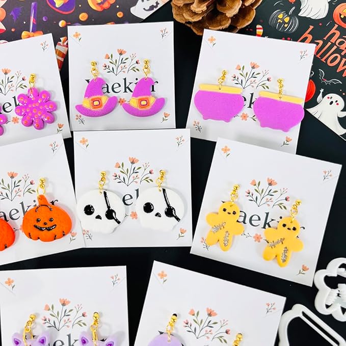 Xaekicr Halloween Polymer Clay Cutters Set – 8Pcs Clay Cutters for Earrings, Pumpkin Skull Witch Hat Molds for DIY Clay Jewelry Making