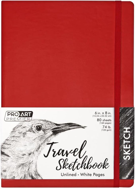 Pro Art Premier Sketch Book Travel 8"x 6" White 74lb Red 80 Sheets, Sketch Book, Sketchbook, Drawing Pad, Pad, Drawing Paper, Art Book, Paper, Sketchbook for