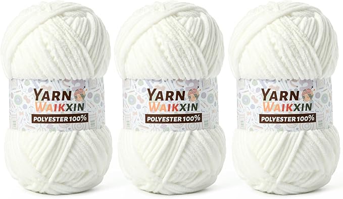 3 Pack Soft Chenille Yarn for Crocheting, Fluffy Chunky Crochet Yarn for Baby Blanket, (5.29oz/196.8yds) Fuzzy Velvet Yarn for Amigurumi&DIY Puzzle、Crafts、Scarf(3 Snow White)