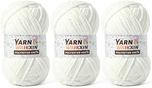 3 Pack Soft Chenille Yarn for Crocheting, Fluffy Chunky Crochet Yarn for Baby Blanket, (5.29oz/196.8yds) Fuzzy Velvet Yarn for Amigurumi&DIY Puzzle、Crafts、Scarf(3 Snow White)