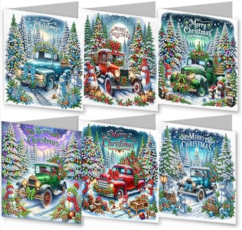 6pcs DIY Diamond Art Painting Christmas Greeting Cards Set Vintage Truck by Unknown