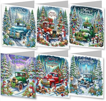 6pcs DIY Diamond Art Painting Christmas Greeting Cards Set Vintage Truck by Unknown