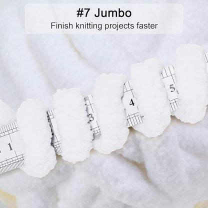 ERLYEEN Chenille Chunky Yarn Super Bulky Soft Thick Fluffy Jumbo Giant Washable Polyester Big Yarn DIY for Arm Knit Blanket Cushion Bed Sofa Home Decor,White,1.1LB