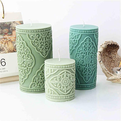Grainrain 3D Large Lace Flower Column Silicone Candle Mold Decorated Pillar Candle Mould Handcrafted Silicone Molds for Candle Wax Resin Gyspum Crafts Making Large Size (ZH025)