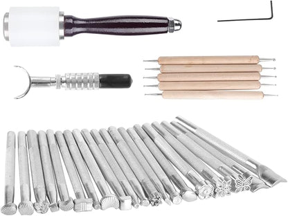 Leather Working Tools Set, 28PCS DIY Stamping and Carving Kit for Handmade Leather Craft - Durable Materials, Easy to Use for Beginners and Professionals