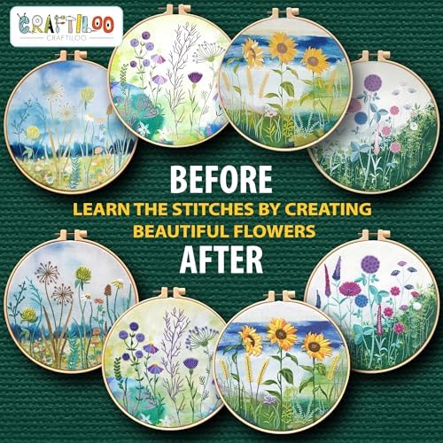 Embroidery Kit for Beginners Adults - 4 Floral Patterns, Learn 17 Stitches - Image 6