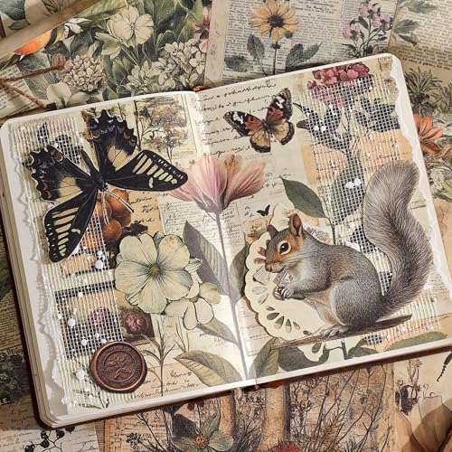 120 Sheets Vintage Botanical Scrapbook Paper Set, Journaling Scrapbooking Supplies Craft Decoupage Papers Kit, 4 Themes x 30 Mushroom Floral Antique Letter Design for Junk Journals Collage Card Making - Image 7