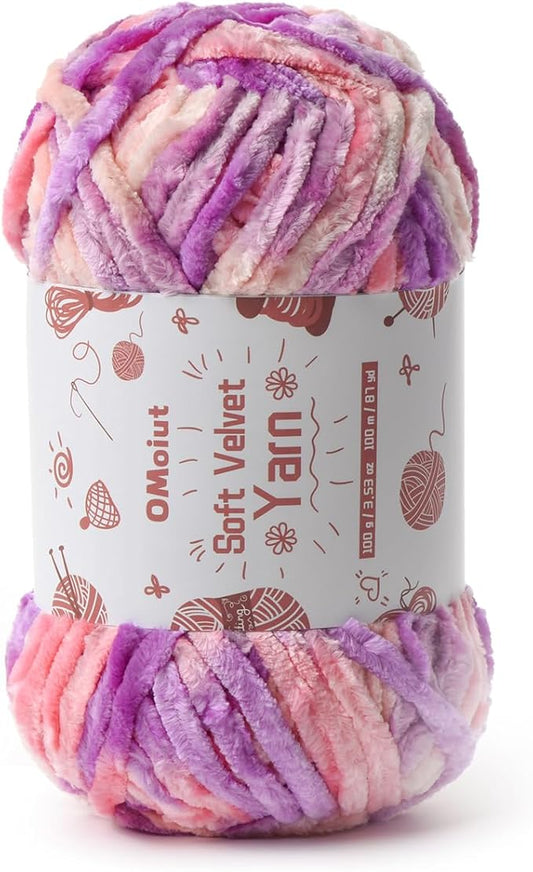 100g Fluffy Velvet Chenille Yarn for Crocheting and Knitting, 80m (87.5yd) Baby Yarn for Crocheting Soft, Crochet Chunky Yarns Amigurumi Yarns (Pinkish Purple)