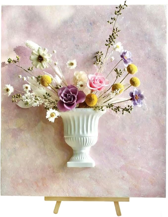 Artistic Oil Painting & Plaster Vase Set - DIY Dried Flower Holder, Separated Components for Easy Assembly, Decorative Wall Art & Textured Vase for Living Room, Bedroom, Office Home Table Decor (D)
