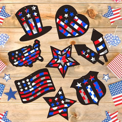 CJiangpo 24 Sets Independence Day Suncatcher Paper Craft Kits, DIY Stained Glass Effect Window Ornament Tissue Paper Art Craft for Classroom Activities 4th of July Patriotic Decors Party Supplies - Image 4
