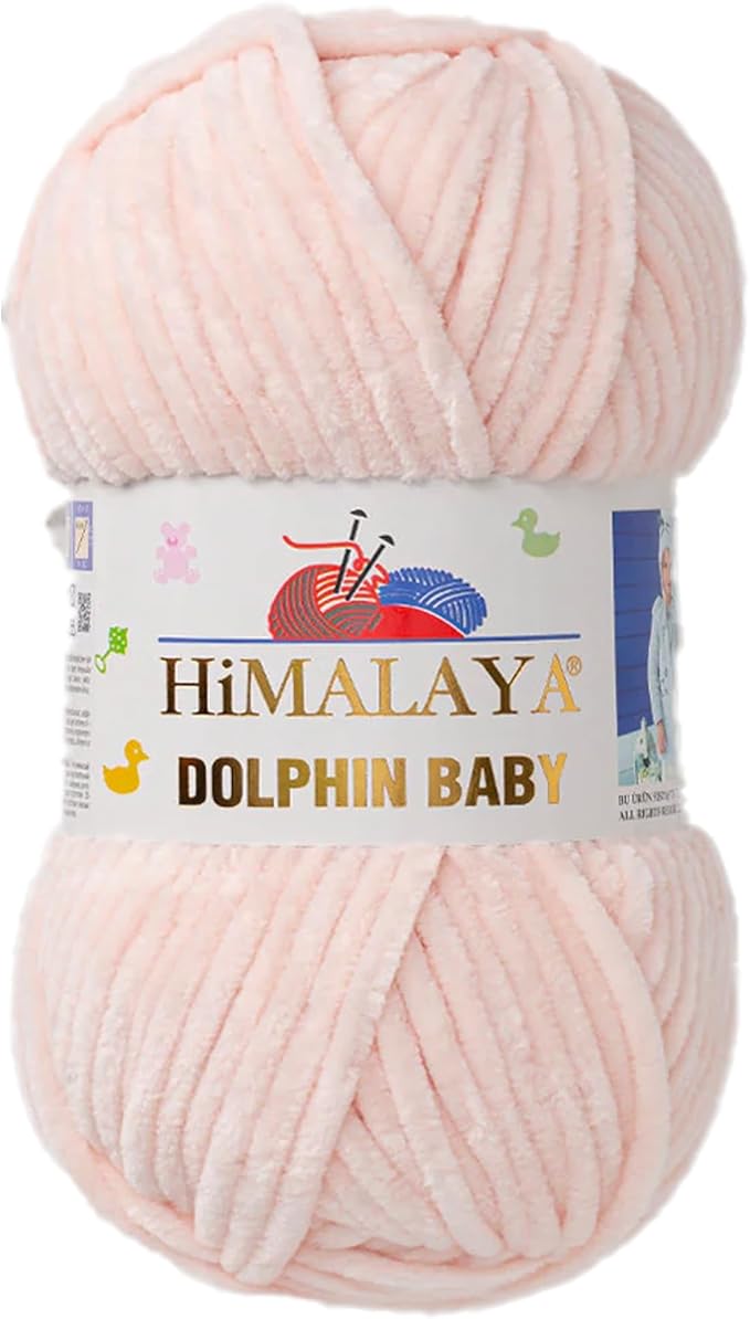 1 Skein/Pack Himalaya Dolphin Baby Chenille Yarn, Each Ball 100 gr (3.5 oz), 120 m (132 Yards), 100% Polyester, Super Bulky Baby Blanket Velvet Amigurumi Yarn, 80353 - Powder