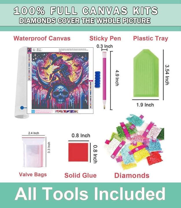 Lophomie Diamond Art Kits for Adults, 5D Witch Skull Diamond Painting Kits - Image 6
