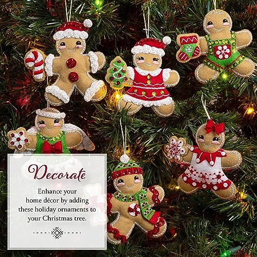 Bucilla Felt Applique 6 Piece Ornament Making Kit, Dressed Up Gingerbread, Perfect for DIY Arts and Crafts, 89644E - Image 4