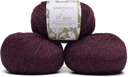 100% Baby Alpaca Yarn Wool Set of 3 Skeins (150 Grams) DK Weight - Made in Peru - Heavenly Soft and Perfect for Knitting and Crocheting (Plum, DK)