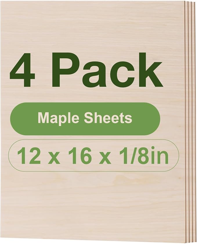 ROBOTIME 4-Pack 3mm Maple Plywood for Laser Cutting - 12 x 16 x 1/8 Inch - Laser Engraving Blanks