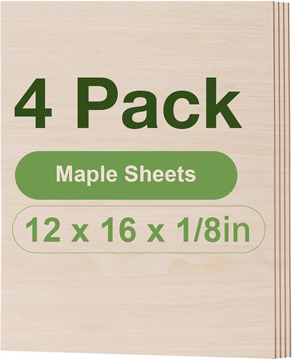 ROBOTIME 4-Pack 3mm Maple Plywood for Laser Cutting - 12 x 16 x 1/8 Inch - Laser Engraving Blanks