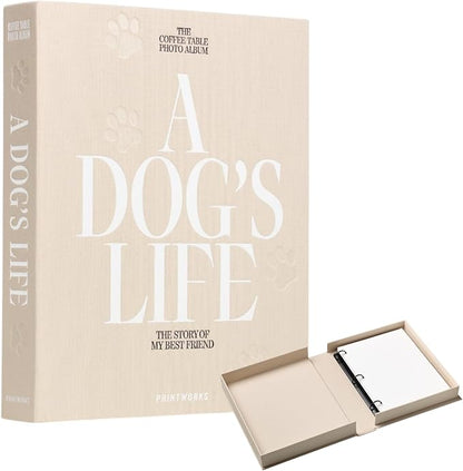 Printworks Dog Album – A Dog’s Life – Beige Cloth Memory Book with 30 Pages – Large Keepsake for 4x6 Photos with Writing Space – Expandable Pet Photo Album