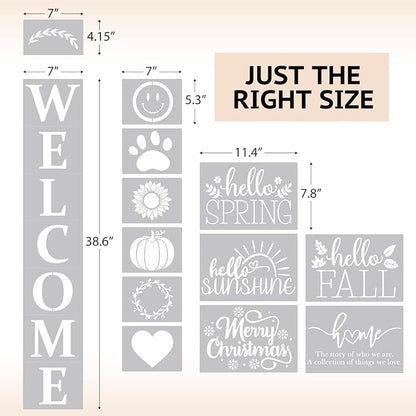 Welcome Stencil With Holiday Set for Painting on Wood - Reusable, DIY Projects, Gifts and More - Easy to Use Large Letter Horizontal and Vertical