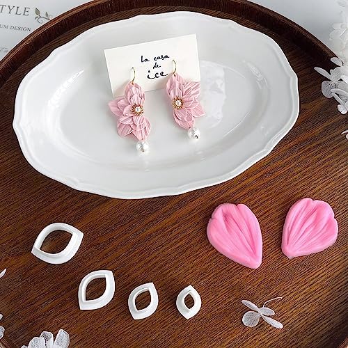 meeeyya Flower Petal Clay Cutters for Earrings Making, 4pcs Clay Cutters with 1pcs Petal Press Polymer Clay Mold, for Polymer Clay Jewelry Making - Image 2